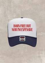 Load image into Gallery viewer, Born Free Trucker Hat- Navy/White
