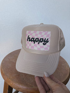 Happy Trucker Hat- Tan