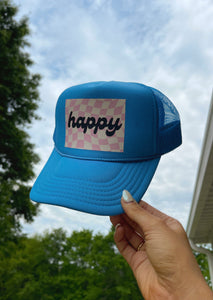 Happy Trucker Hat- Blue