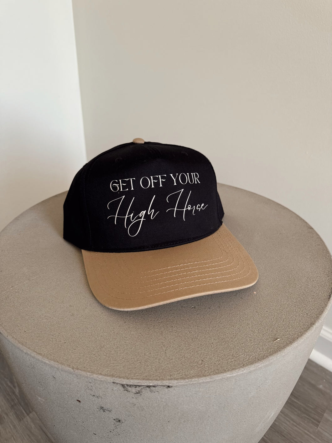 Get Off Your High Horse Trucker Hat- Black/Tan