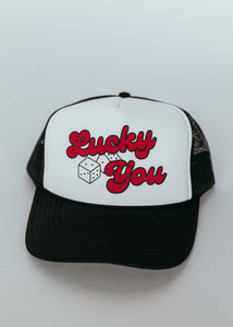 Lucky You Trucker Hat- Black and White