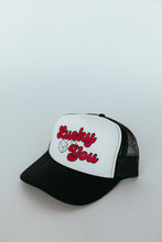 Load image into Gallery viewer, Lucky You Trucker Hat- Black and White
