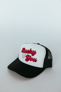 Lucky You Trucker Hat- Black and White